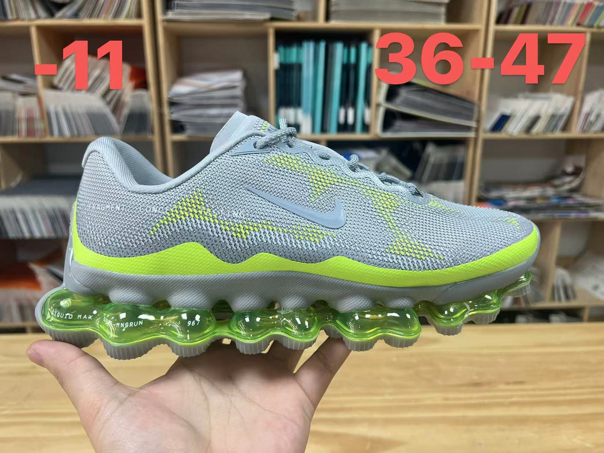 Gray and Volt Nike Air Liquid Max Running Shoes - product image from the listing.
