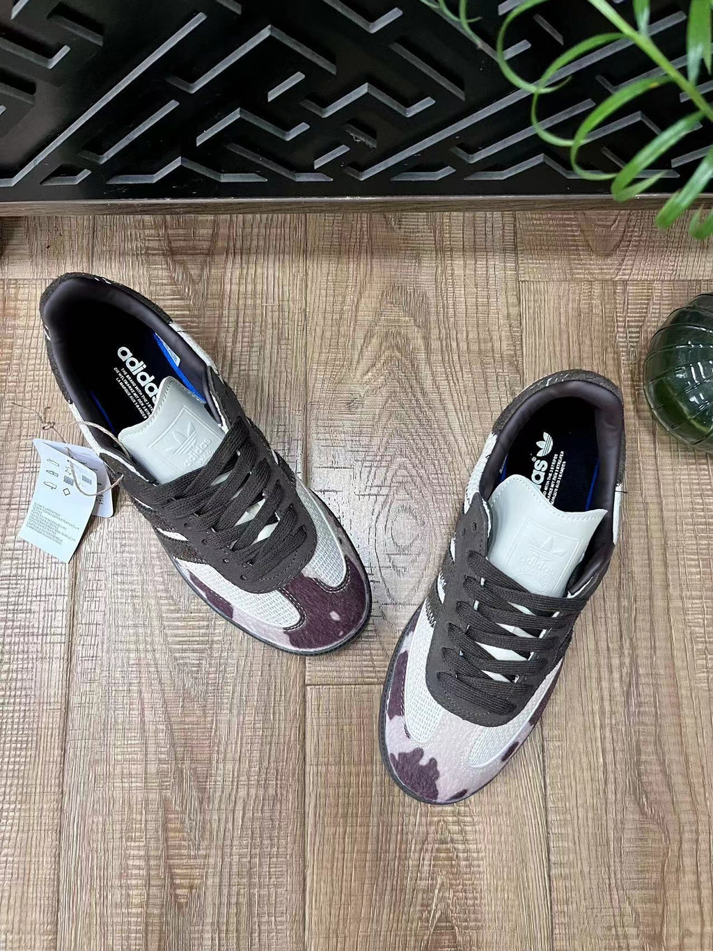 adidas Samba Low-Cut Sneakers in White and Purple Print - product image from the listing.