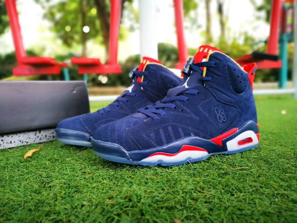 Air Jordan 6 Charity Sneakers in Navy, Red and White - product image from the listing.