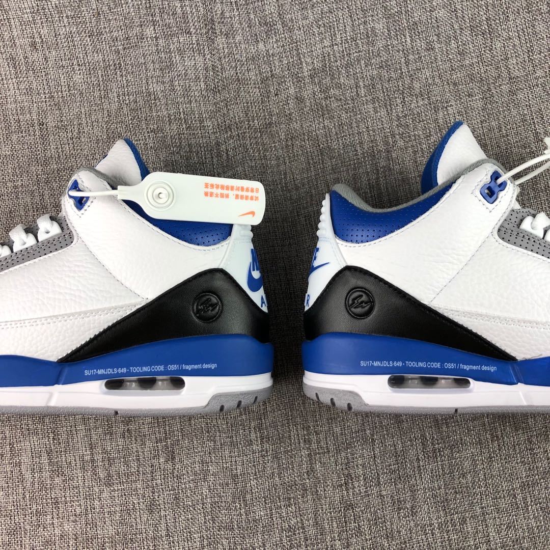 Fragment x Air Jordan 3 Sneakers in White Blue CT8532-040 - product image from the listing.
