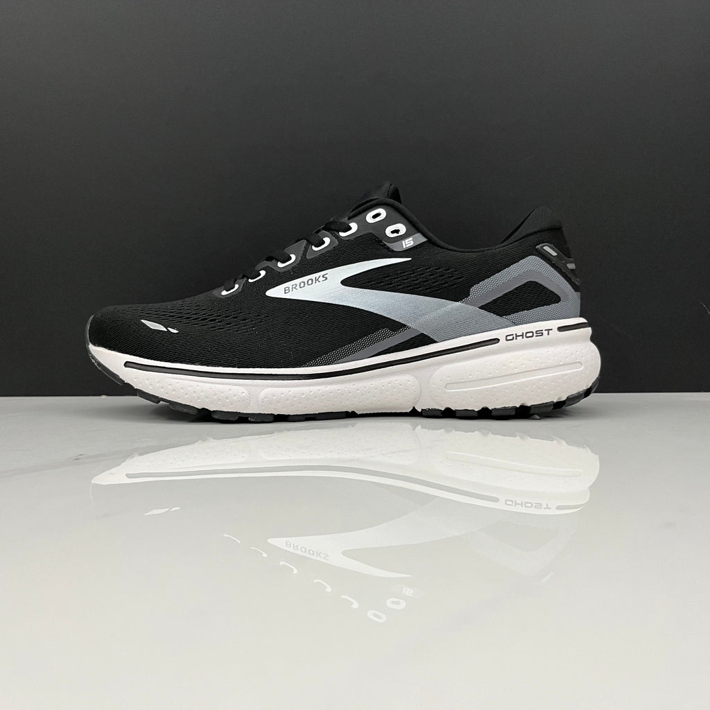 Brooks Ghost 15 Running Shoes, in Black and White - product image from the listing.