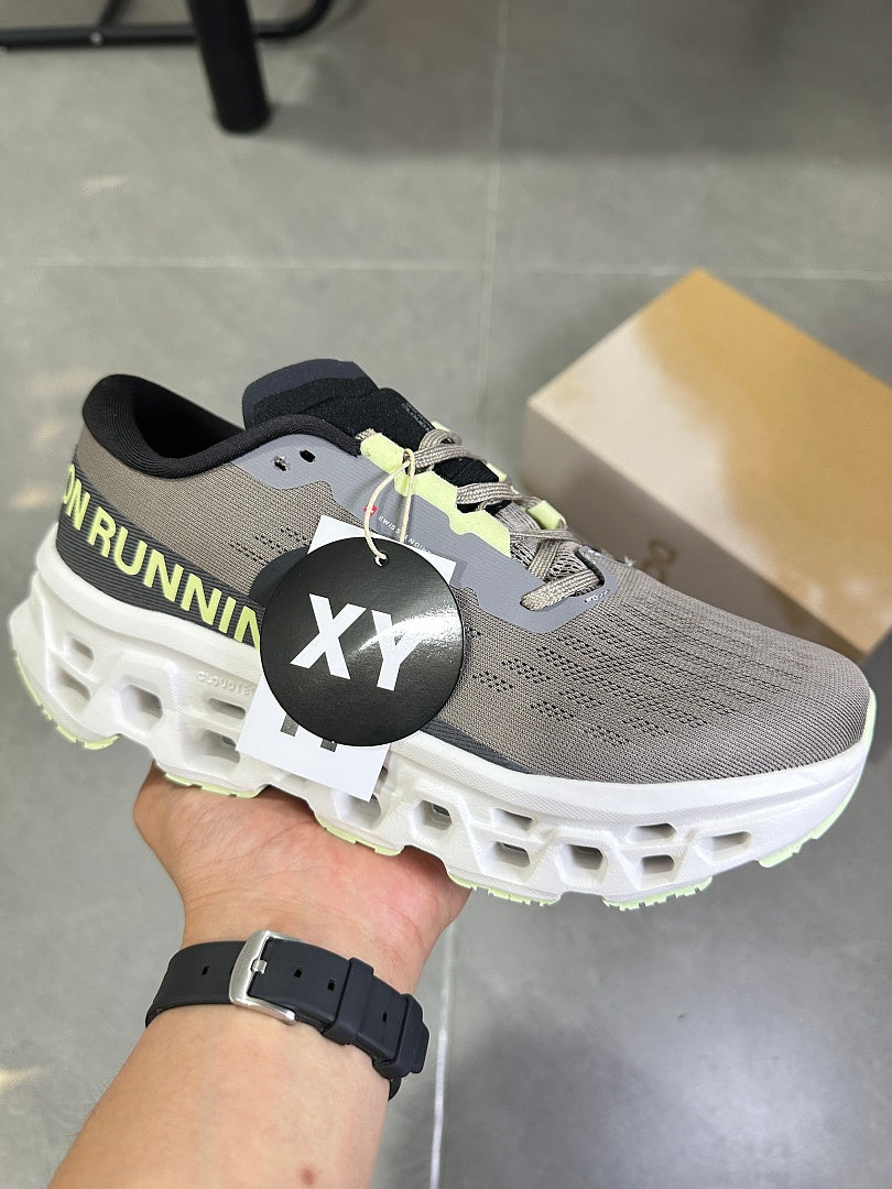 Gray and Lime On Running Cloudmonster 2 Running Shoes - product image from the listing.