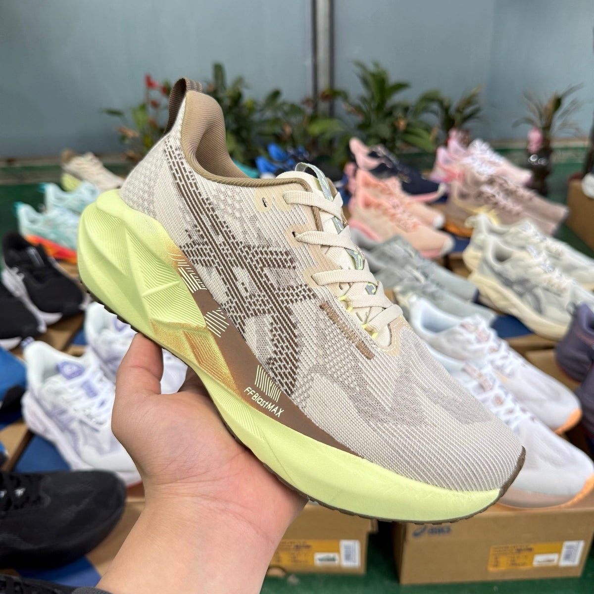 ASICS NOVABLAST 5 LE Running Shoes in Beige Grey Brown - product image from the listing.