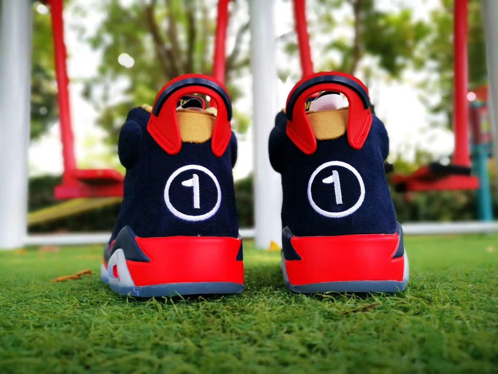 Air Jordan 6 Charity Sneakers in Navy, Red and White - product image from the listing.