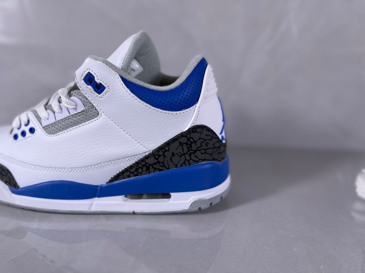 Jordan 3 Retro Sneakers in White and Royal Blue - product image from the listing.