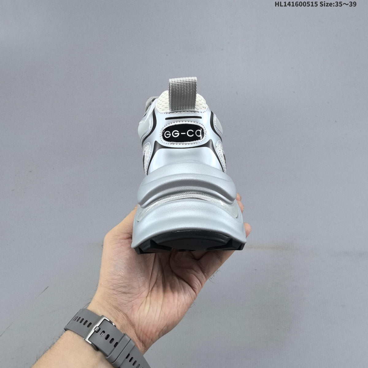 GG-CC G23X4317B Chunky Platform Sneakers, in Silver and White - product image from the listing.