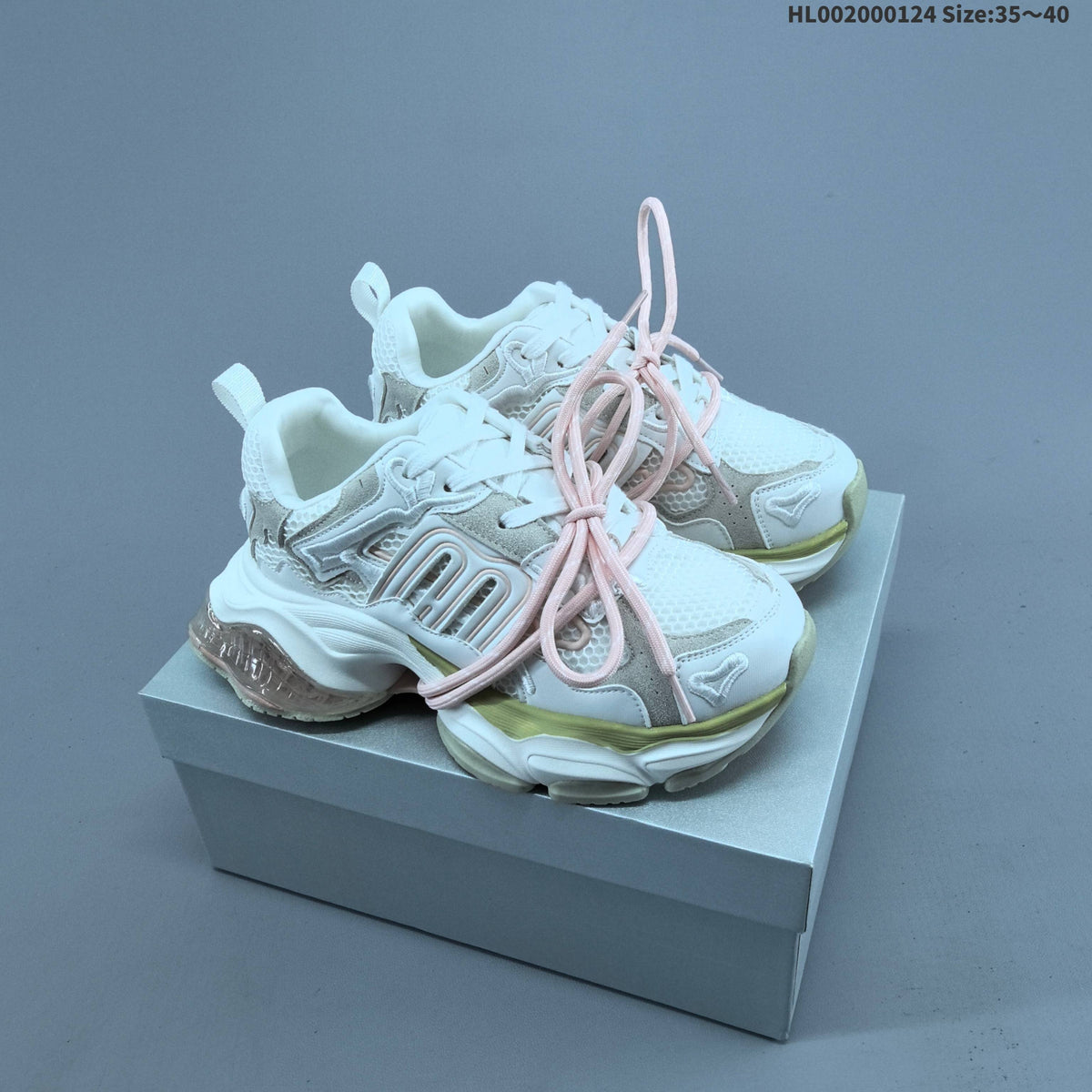 White and Lime GGCC Chunky Low-Top Sneakers - product image from the listing.
