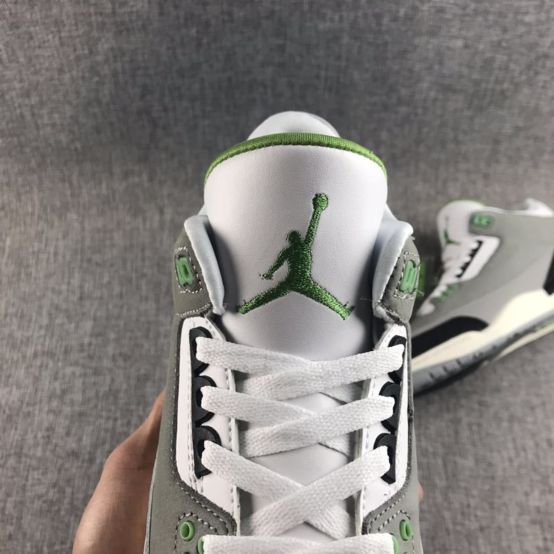 Air Jordan 3 Grey Green Sneakers 136064-006 - product image from the listing.
