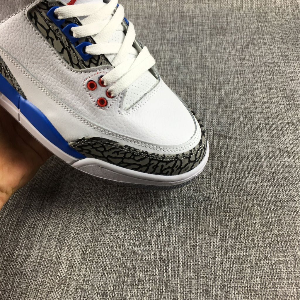 Women's Air Jordan 3 Retro White and Blue Sneakers - product image from the listing.
