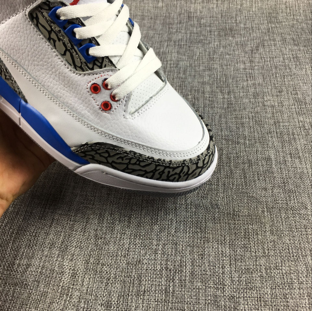 Women's Air Jordan 3 Retro White and Blue Sneakers - product image from the listing.