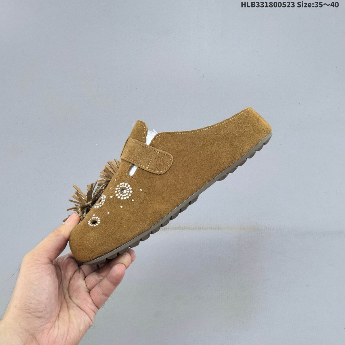 Embellished Brown Backless Slip-On Clogs with Buckle - product image from the listing.