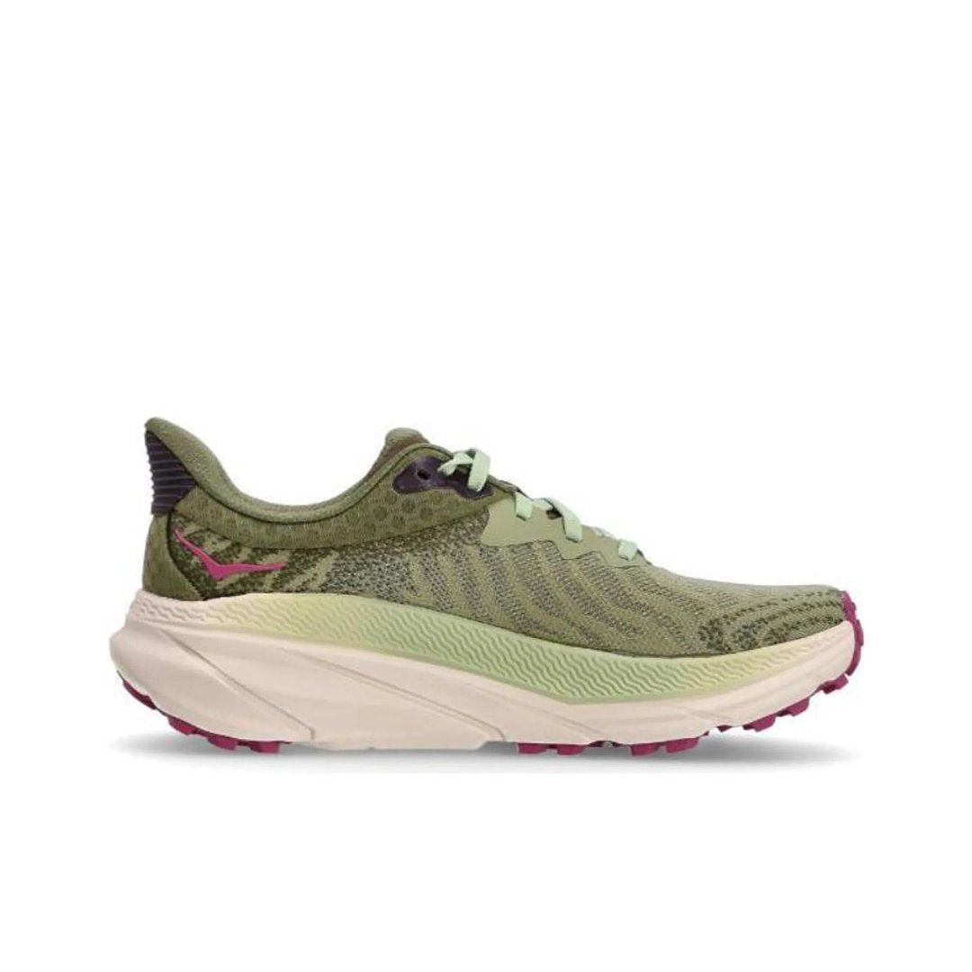 Olive Green and Pink HOKA Trail Running Shoes - product image from the listing.