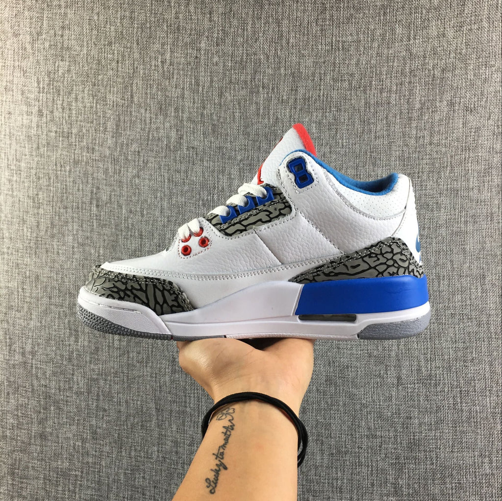 Women's Air Jordan 3 Retro White and Blue Sneakers - product image from the listing.
