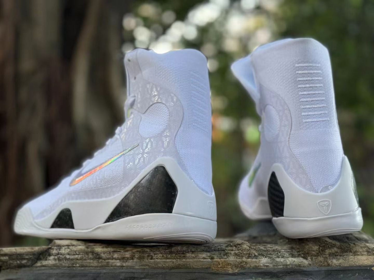 Nike Kobe 9 Elite High Halo Basketball Shoes in White - product image from the listing.