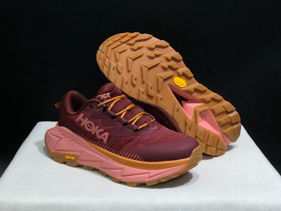 Burgundy and Pink HOKA Skyline Float X Trail Sneakers - product image from the listing.