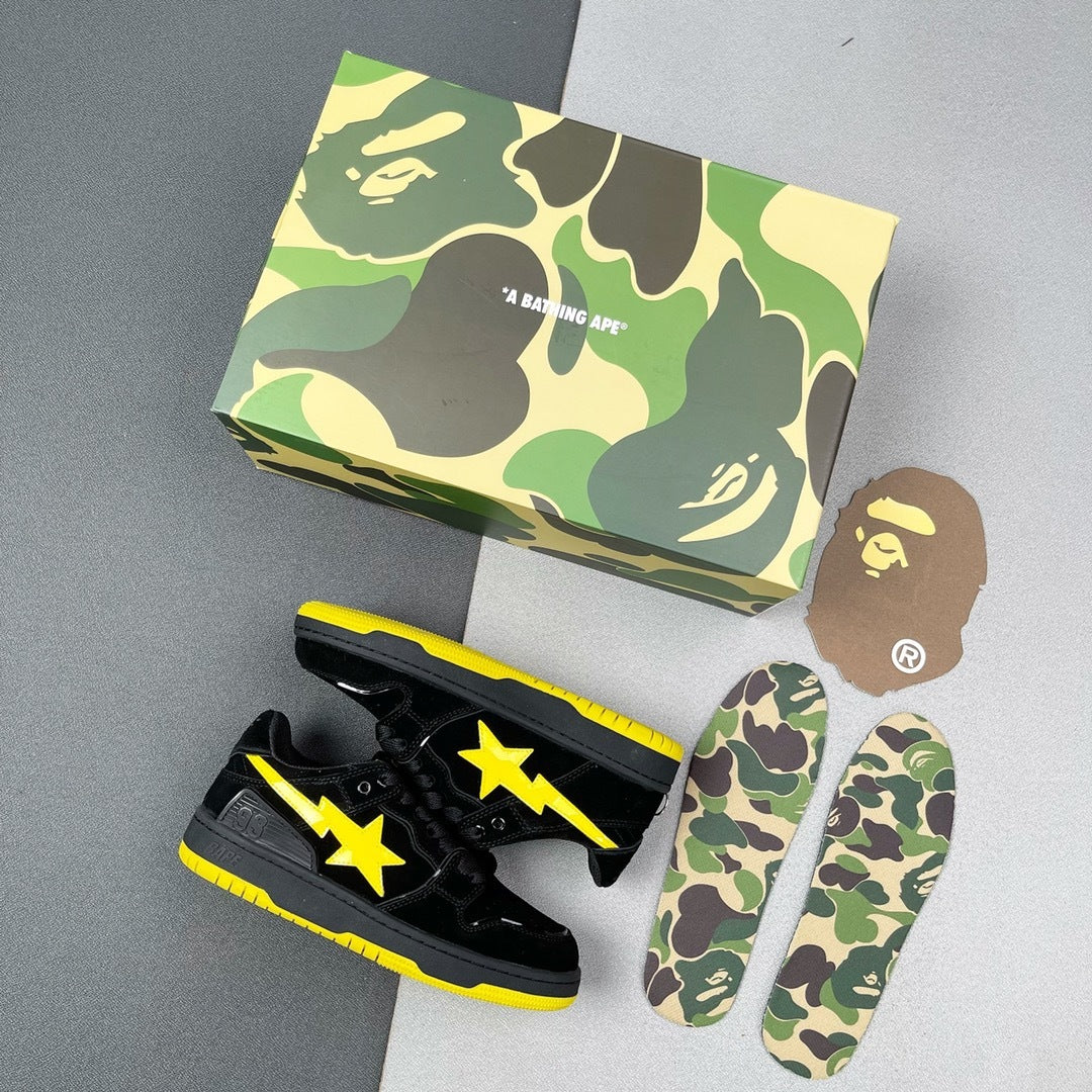 A Bathing Ape SK8 Sta Sneakers in Black Yellow - product image from the listing.