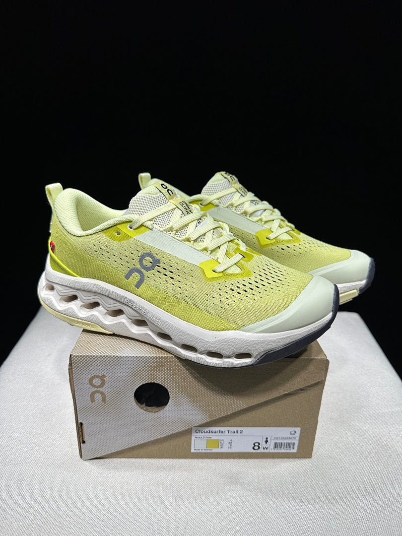 On Cloudsurfer Trail 2 Trail Running Shoes, in Ivory Lime - product image from the listing.