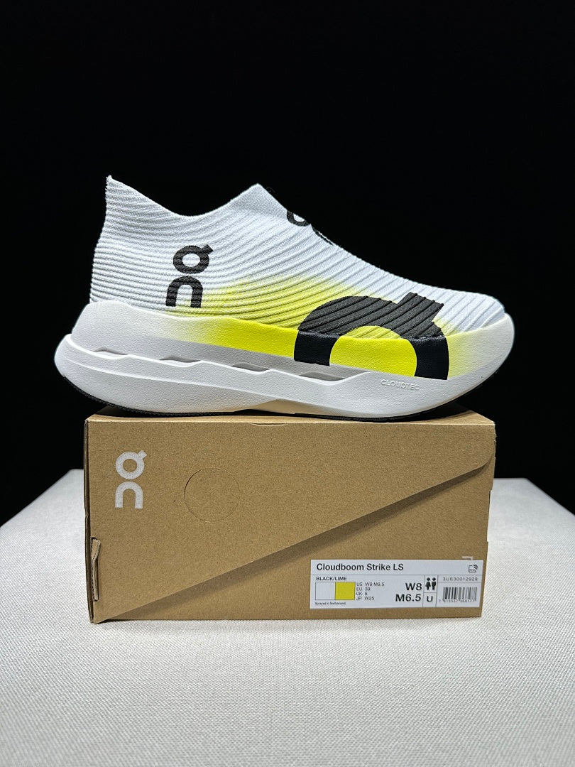 On Cloudboom Strike LS Running Shoes in White Lime - product image from the listing.