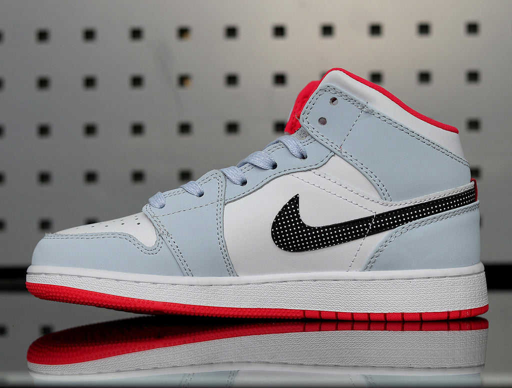 Air Jordan 1 Mid Half Sneakers in Blue Black White - product image from the listing.