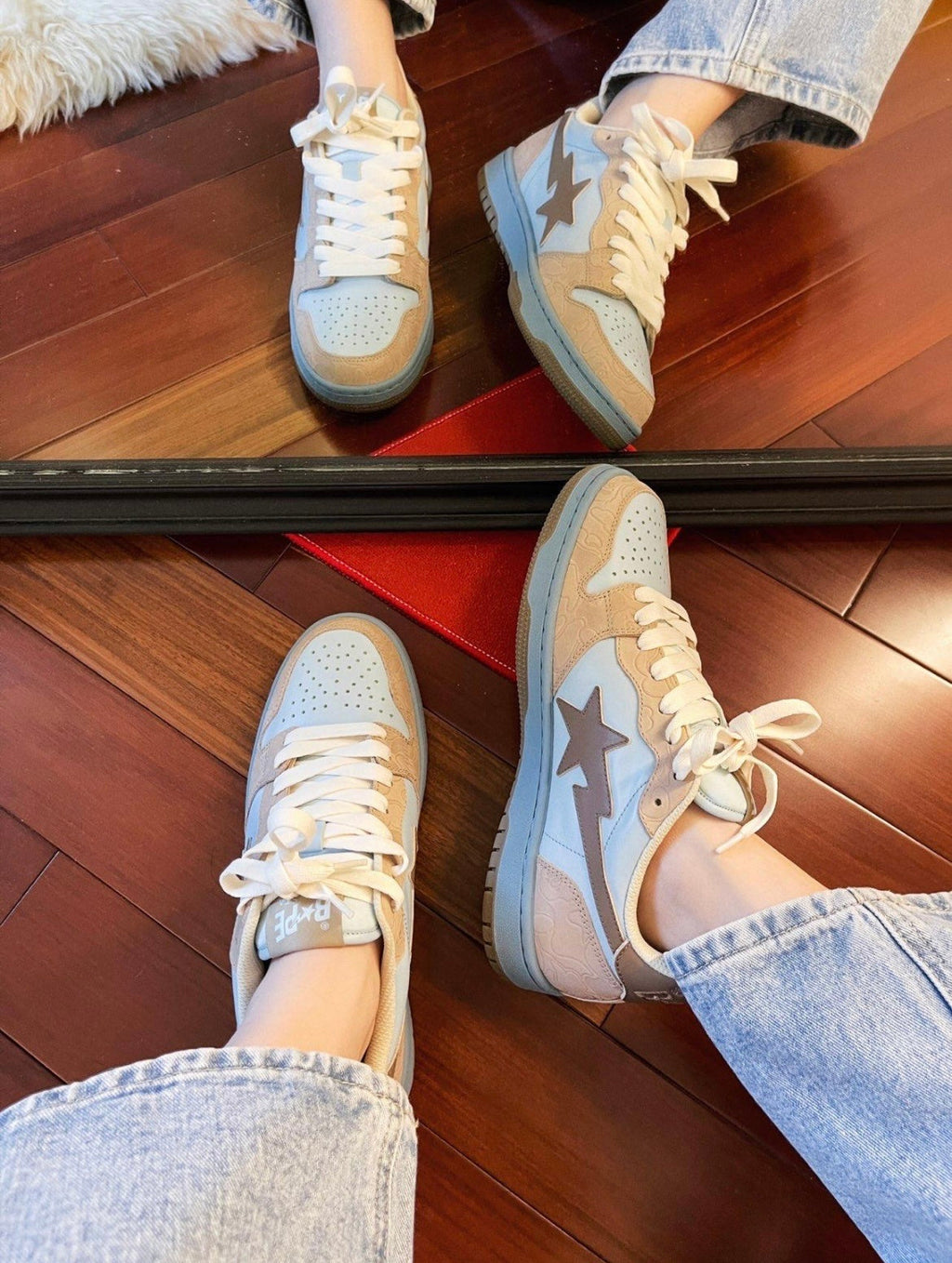 Light Blue and Beige BAPE SK8 STA Sneakers - product image from the listing.