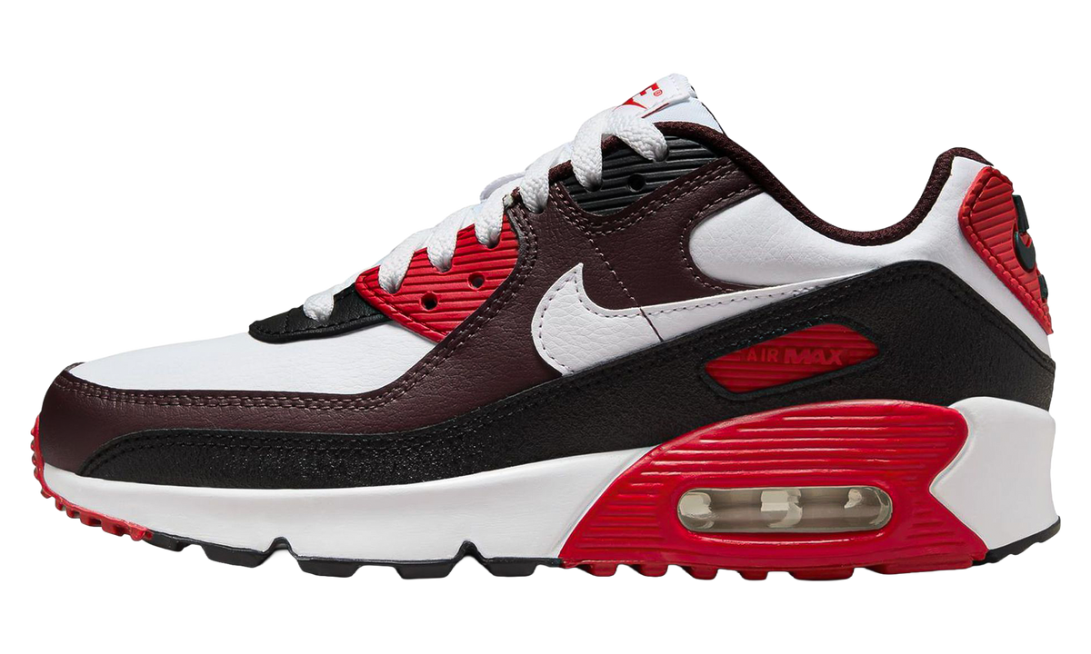 "Burgundy Crush Black University Red White" Air Max 90 GS HF6358 600 - product image from the listing.