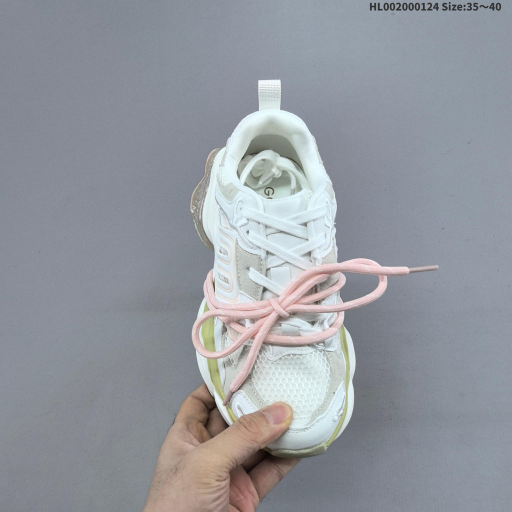 White and Lime GGCC Chunky Low-Top Sneakers - product image from the listing.