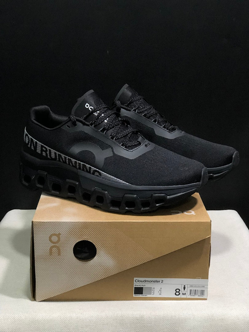 On Cloudmonster 2 Black and Ash Shoes for Running - product image from the listing.