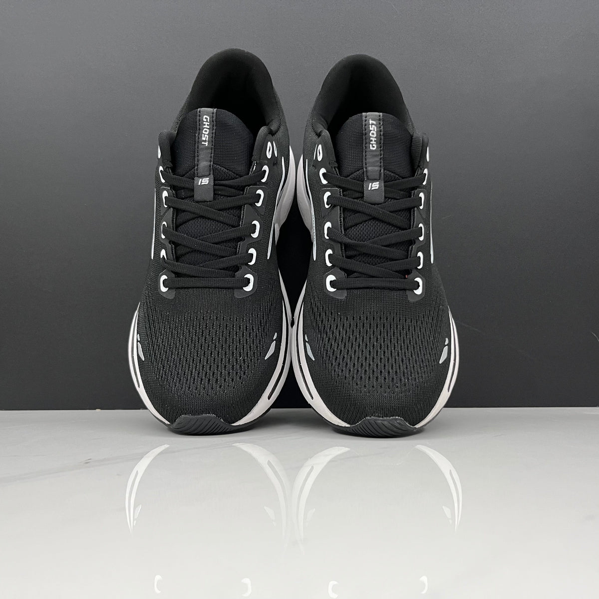 Brooks Ghost 15 Running Shoes, in Black and White - product image from the listing.