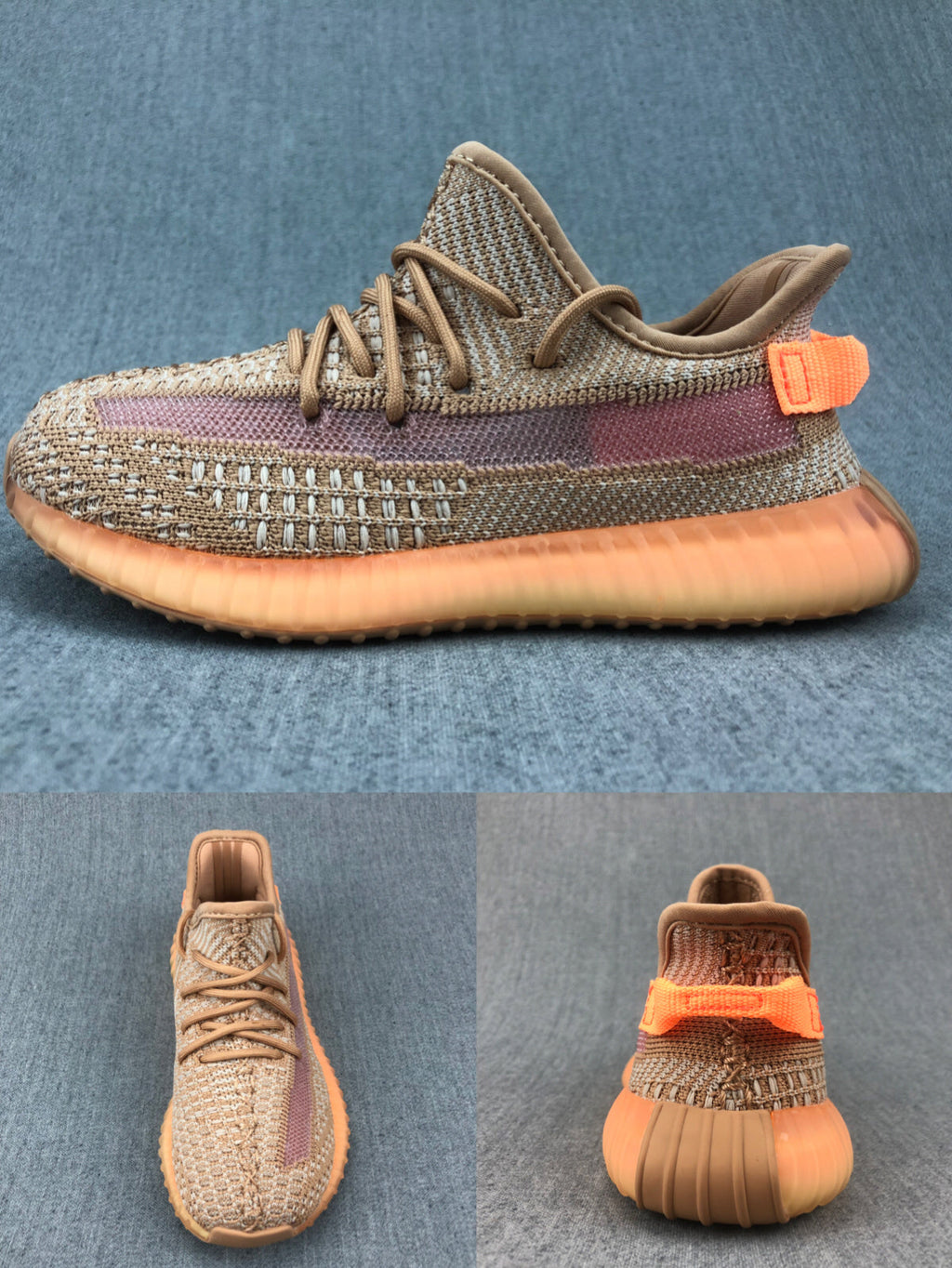 Beige and Orange Yeezy 350 V2 Kids Sneakers - product image from the listing.