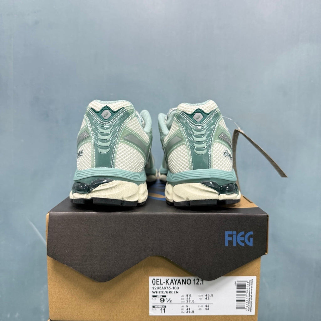 ASICS GEL-KAYANO 12.1 Sneakers in White Green 1203A675-100 - product image from the listing.