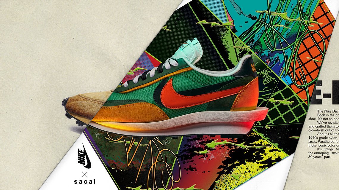 Nike x sacai LDV Waffle Sneakers in Green BV0073-300 - product image from the listing.
