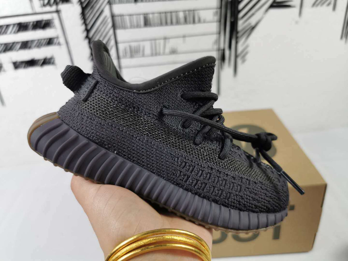 Black and Gum Yeezy 350 V2 Kids Sneakers - product image from the listing.