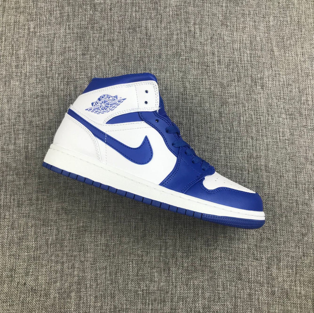 Hyper Royal Sneakers, White and Blue, - Jordan 1 Mid 554724-114 - product image from the listing.