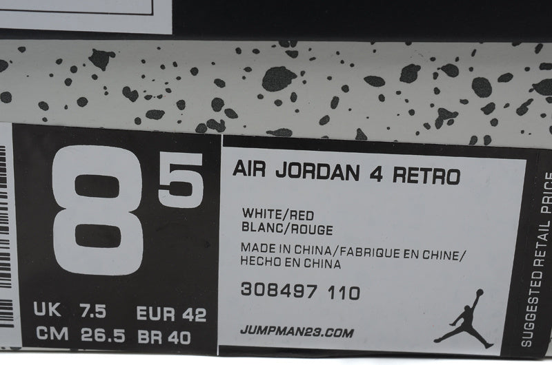 Air Jordan 4 Retro High-Top Sneakers in White and Red - product image from the listing.