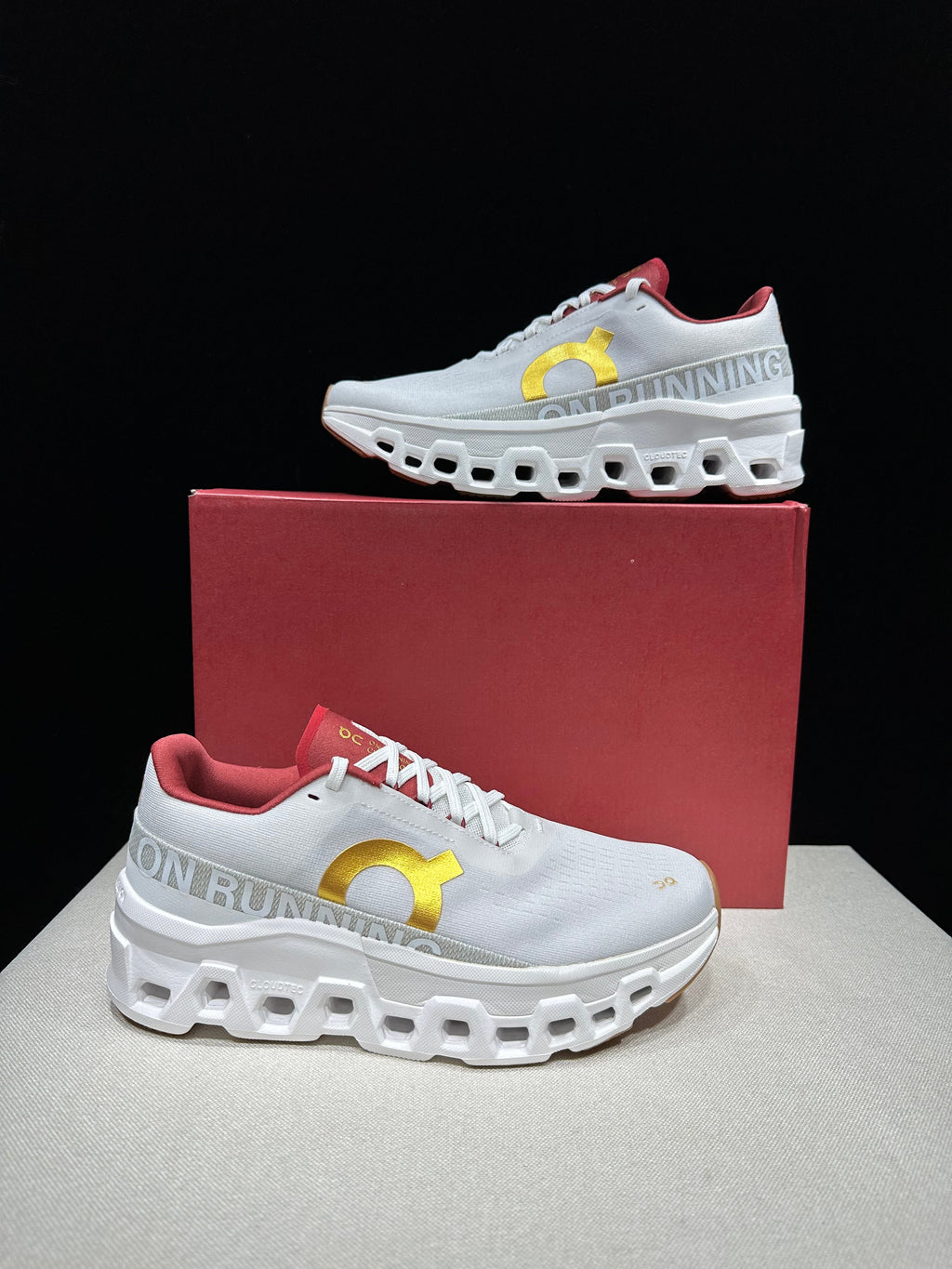On Cloudmonster 2 Running Shoes in Pearl Ivory Gold - product image from the listing.