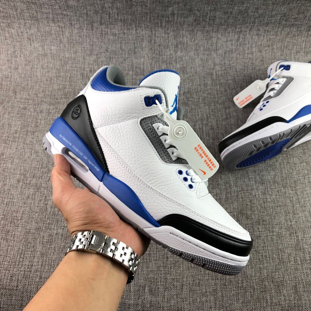 Fragment x Air Jordan 3 Sneakers in White Blue CT8532-040 - product image from the listing.
