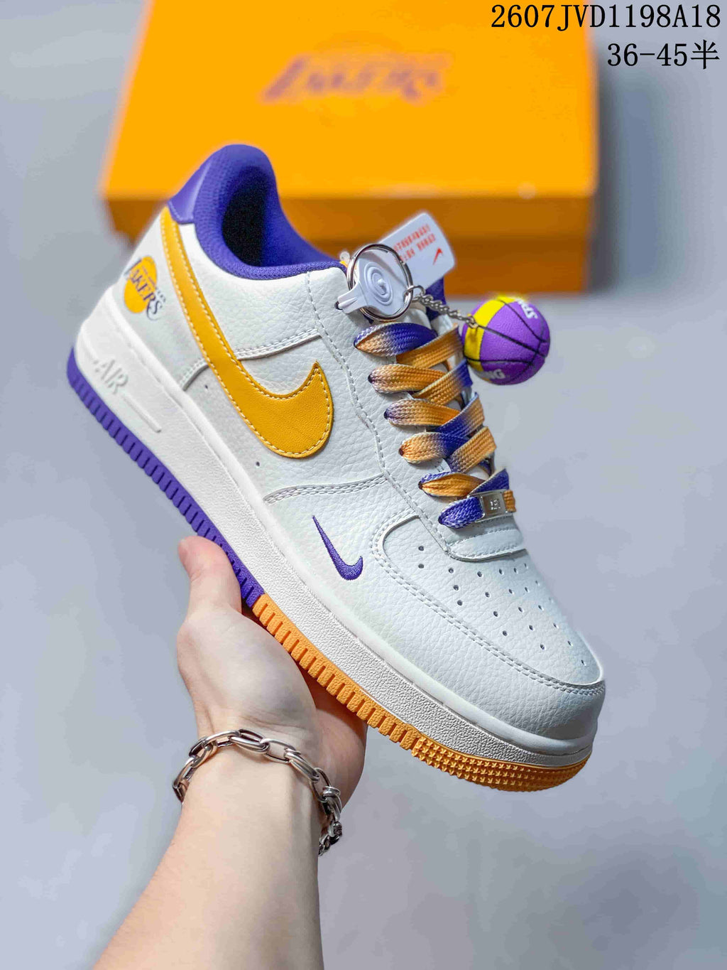 Nike Air Force 1 '07 Low Sneakers in White Purple Gold - product image from the listing.