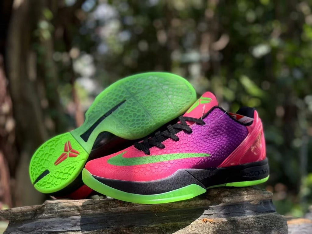 Nike Kobe 6 Basketball Shoes in Pink, in Purple and Volt Green - product image from the listing.
