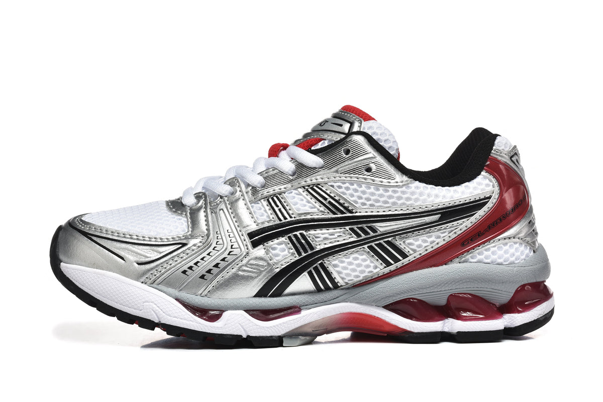 ASICS Gel-Kayano 14 Sneakers in Silver White Red - product image from the listing.