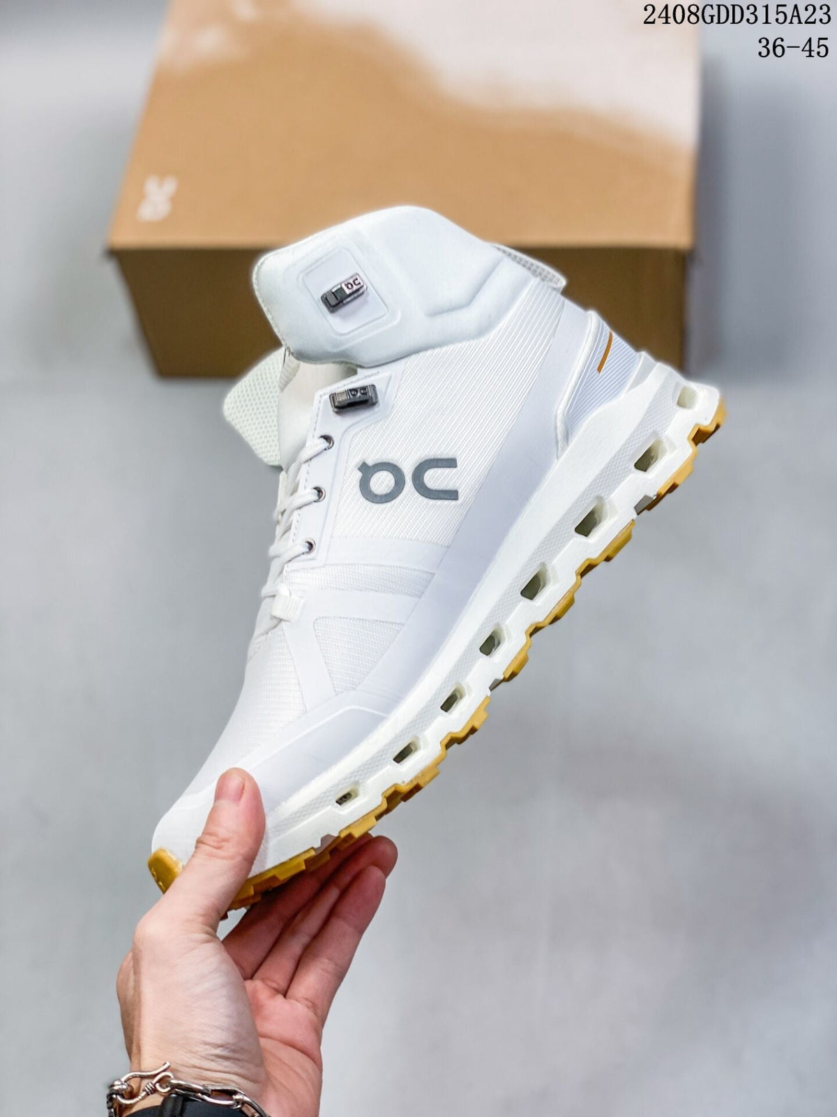 On Cloudnova Flux Trainers White and Mustard - product image from the listing.
