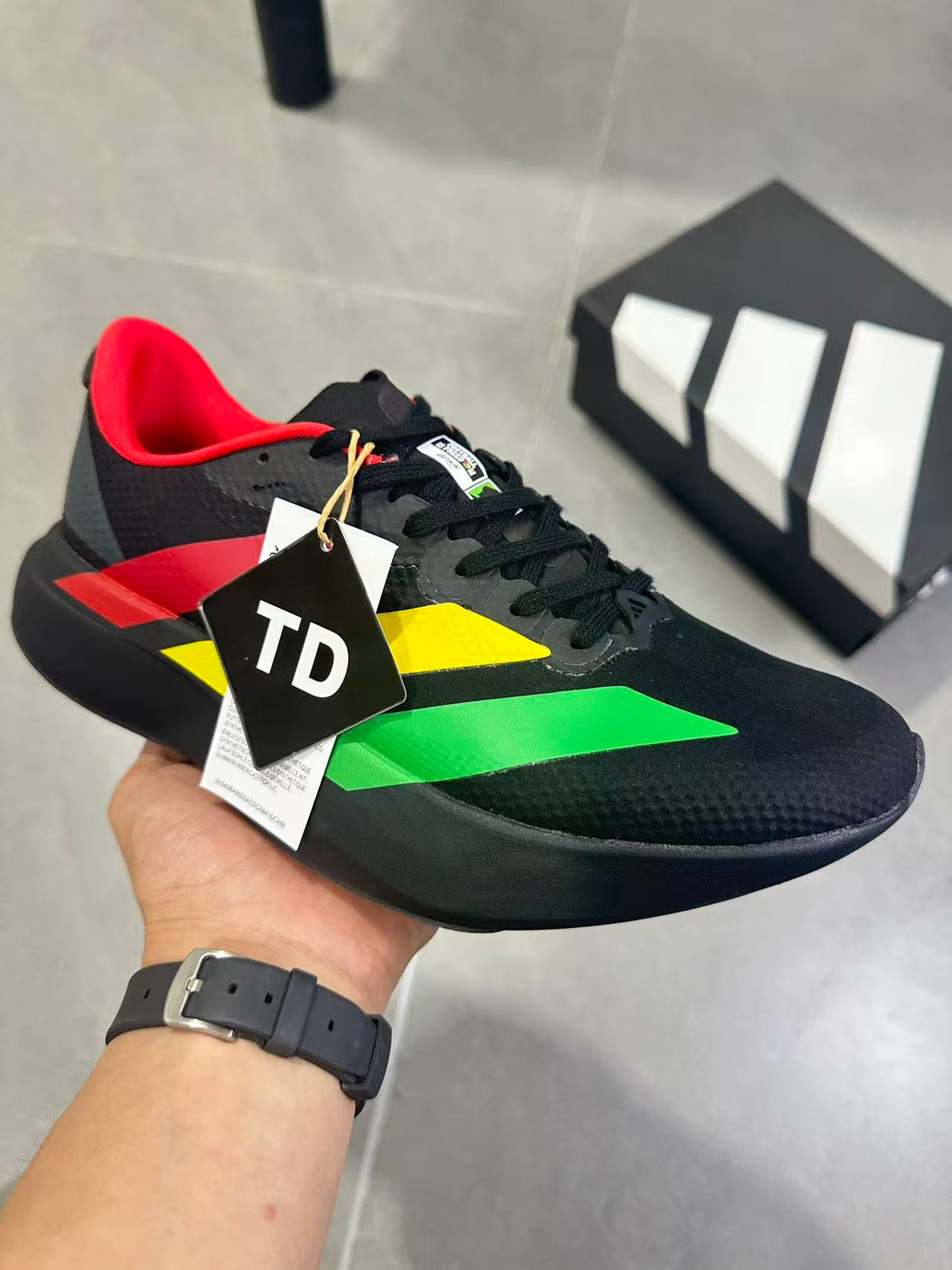 Adidas Lightstrike Pro Running Shoes, in Black Green Yellow Red KJ6160 - product image from the listing.