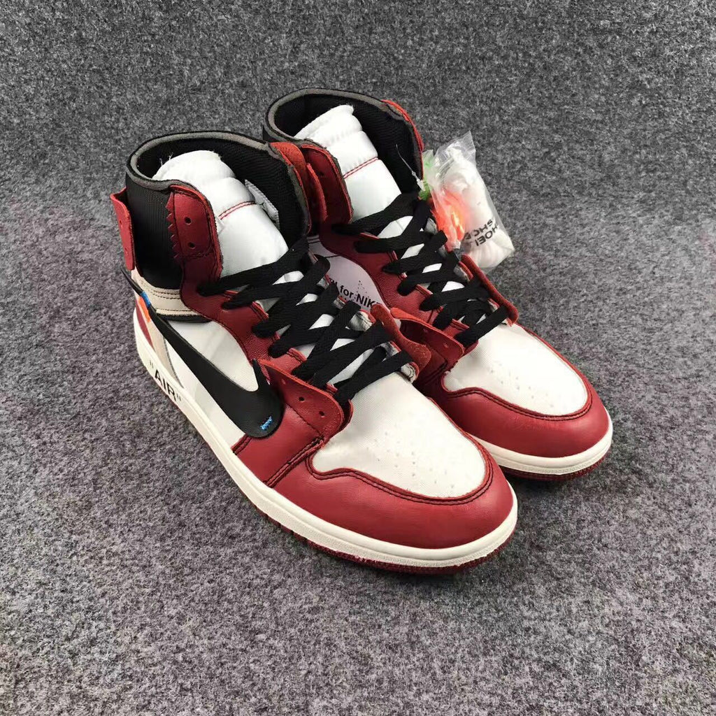 Off-White x Air Jordan 1 High Sneakers, in Red and White - product image from the listing.