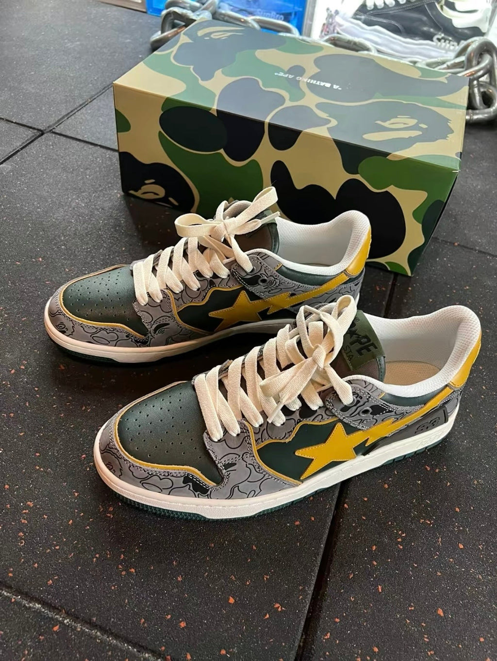 BAPE SK8 Sta Trainers Gray Yellow 1H80-191-007 - product image from the listing.