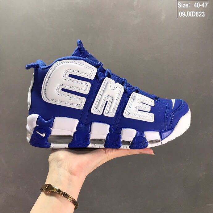 Nike Air More Uptempo Basketball Sneakers in White Blue 09JXD823 - product image from the listing.