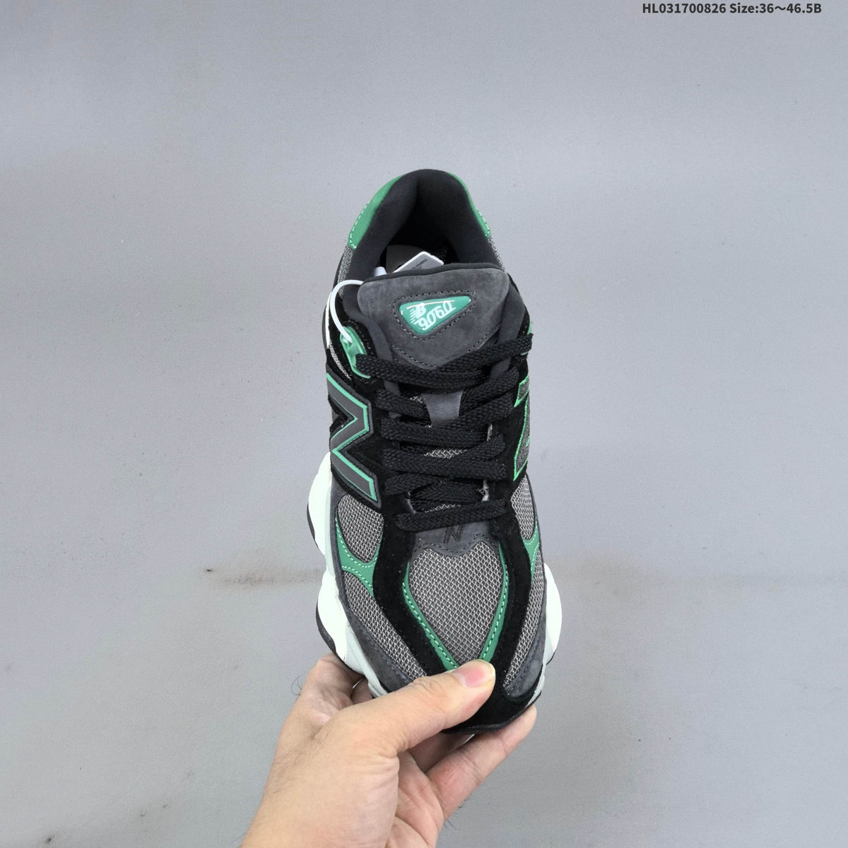 Charcoal and Green New Balance 9060 Sneakers - product image from the listing.
