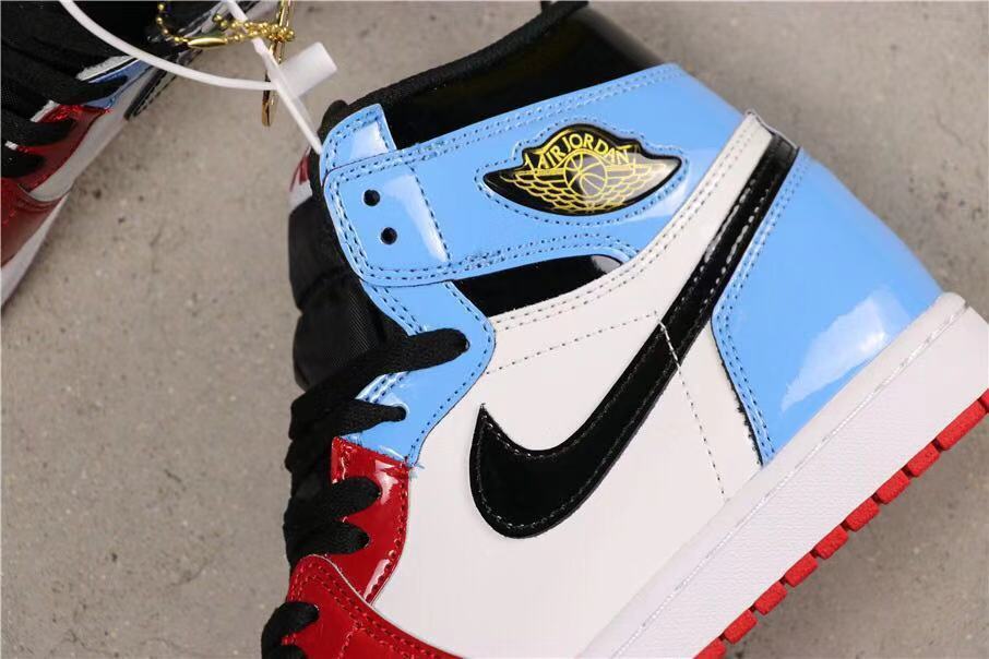 Air Jordan 1 Fearless High-Top Sneakers in Red, in White and Blue - product image from the listing.