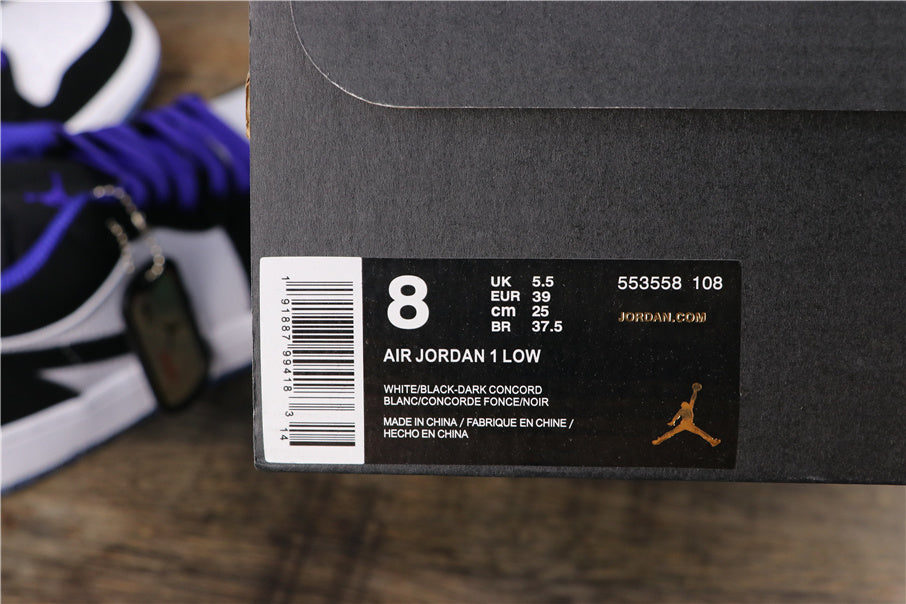 White Black Concord Sneakers - Air Jordan 1 Low 553558-108 - product image from the listing.