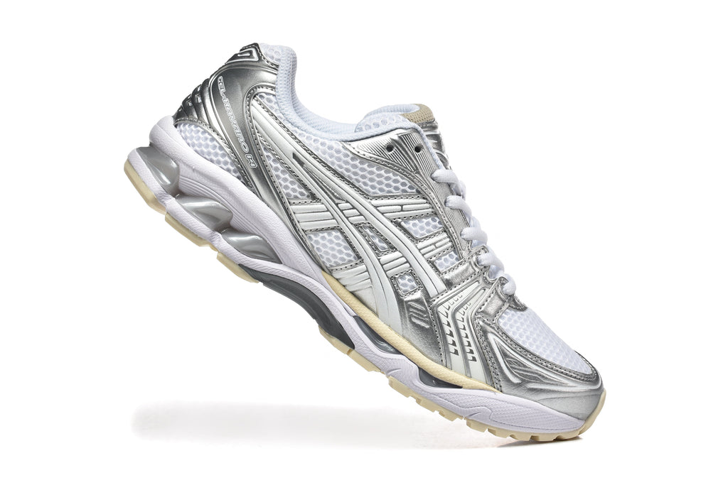 White and Silver ASICS Gel-Kayano 14 Sneakers - product image from the listing.