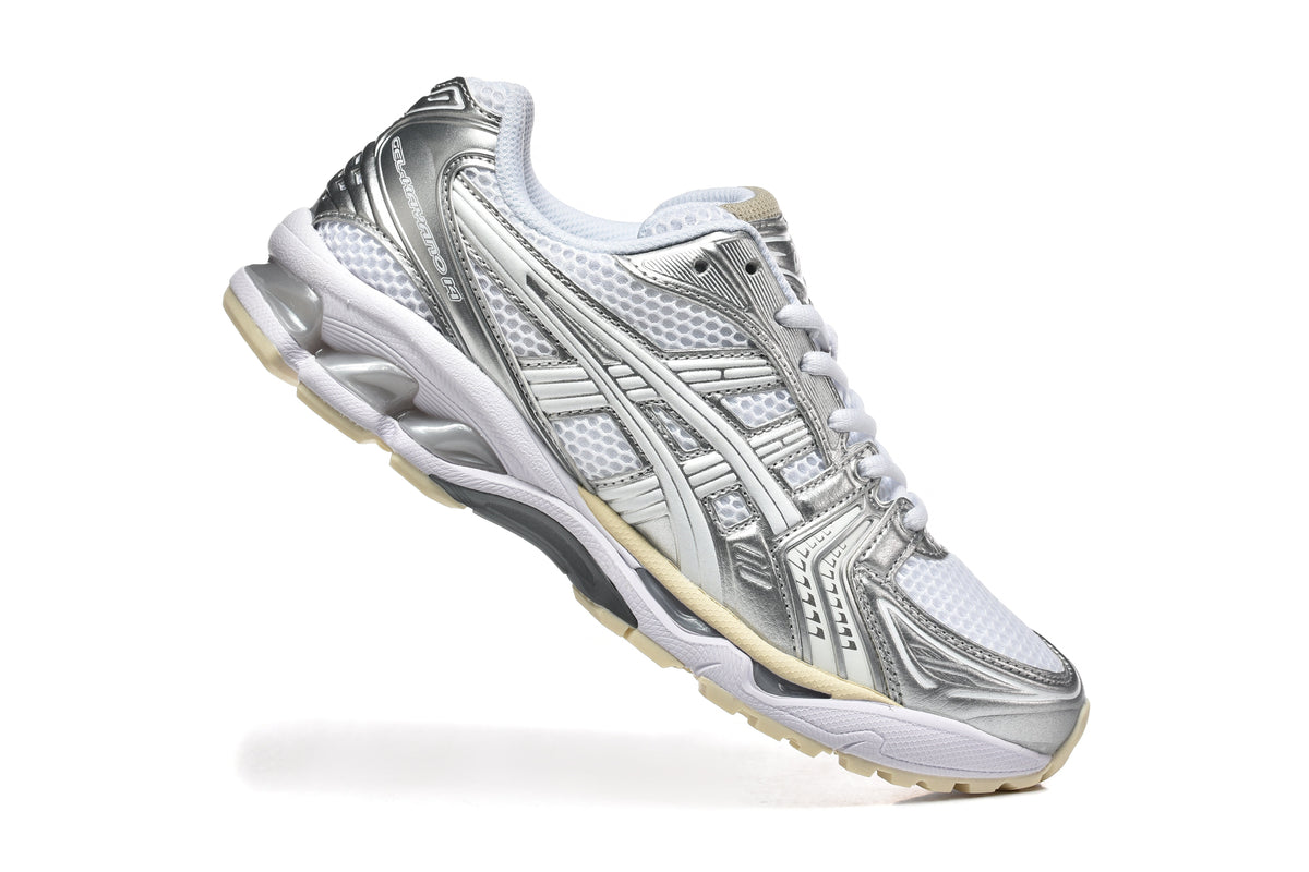 White and Silver ASICS Gel-Kayano 14 Sneakers - product image from the listing.