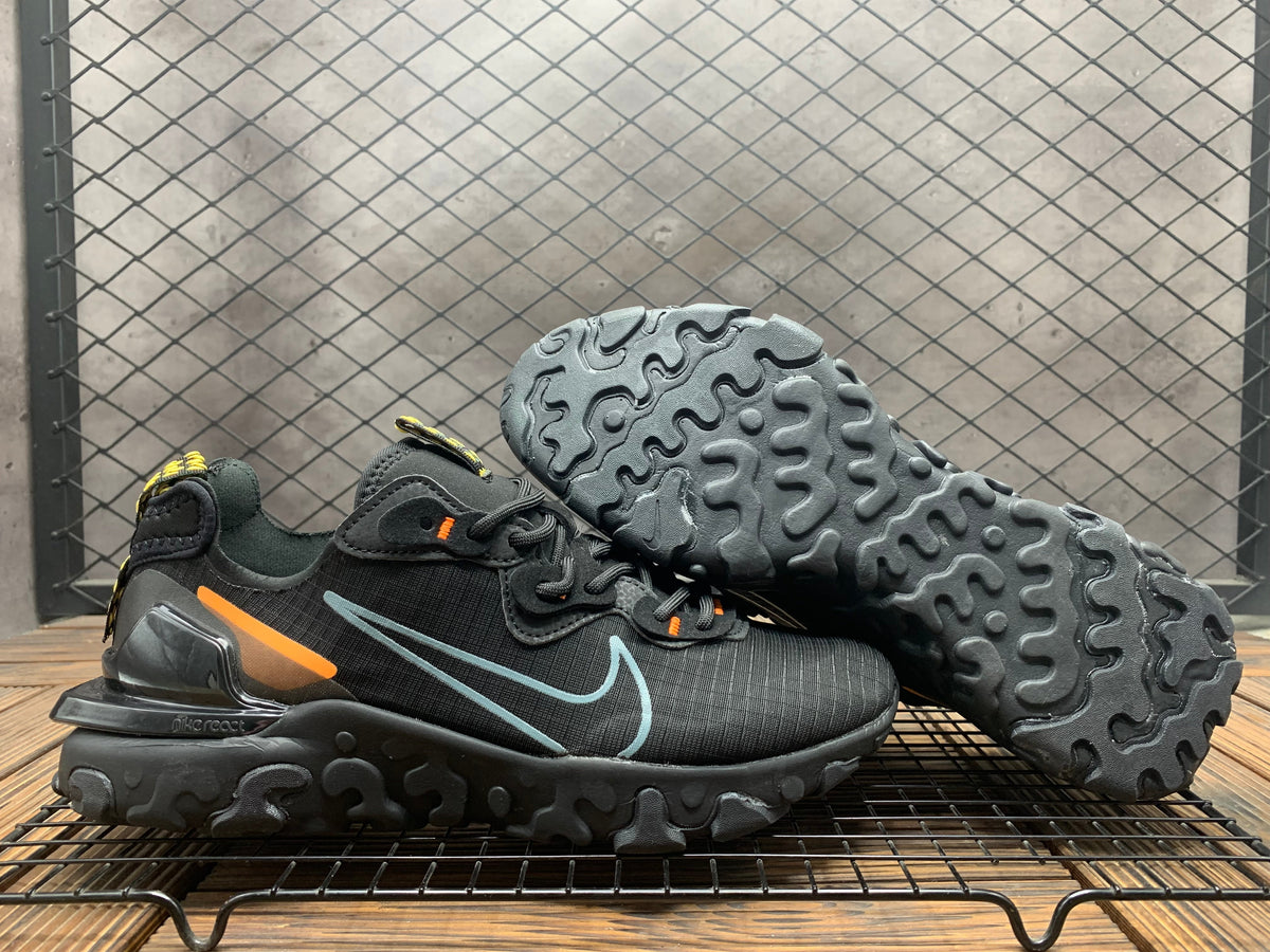 Nike React Vision Black Orange Blue Grid Trainers - product image from the listing.
